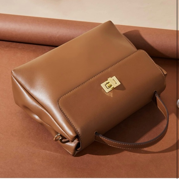 Leather Satchel Handbag for Women Trendy Shoulder Purse Crossbody Bag (Brown) - Picture 6 of 7